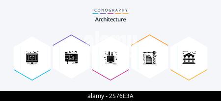 Architecture 25 Glyph icon pack including interior. crane. plan. building. tools Stock Vector