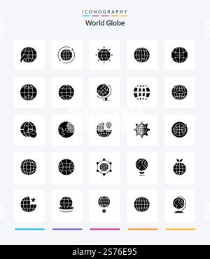 Creative Globe 25 Glyph Solid Black icon pack  Such As internet. global. global. earth. geography Stock Vector