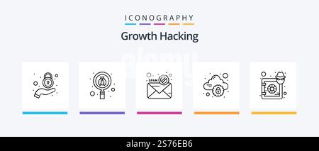 Hacking Line 5 Icon Pack Including target. server. security. datacenter. private. Creative Icons Design Stock Vector