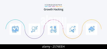 Hacking Blue 5 Icon Pack Including dollar. lock. jail. cloud. network Stock Vector