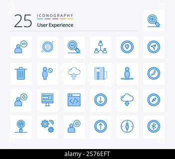 User Experience 25 Blue Color icon pack including love. team. less. network. zoom Stock Vector