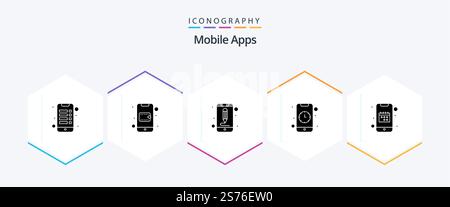 Mobile Apps 25 Glyph icon pack including agenda. interaction. app. app. ux Stock Vector