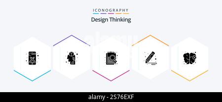 Design Thinking 25 Glyph icon pack including . knowledge. document. brain. design Stock Vector