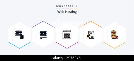 Web Hosting 25 FilledLine icon pack including sal. database. server. ssl. document Stock Vector