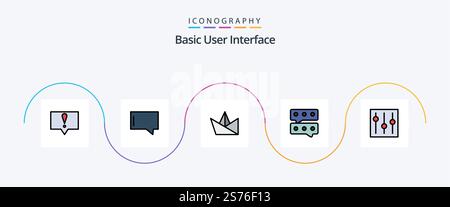 Basic Line Filled Flat 5 Icon Pack Including . setting. paper. interface. basic Stock Vector