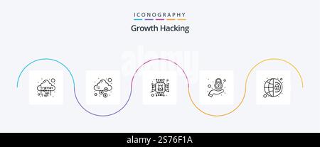 Hacking Line 5 Icon Pack Including privacy. hand. dollar. security. error Stock Vector