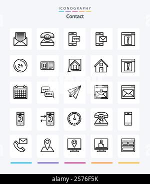 Creative Contact 25 OutLine icon pack  Such As information. contact. contact us. smart phone. mobile Stock Vector