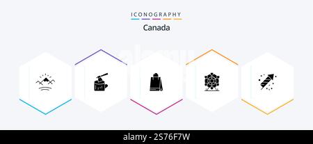 Canada 25 Glyph icon pack including canada. fire work. bag. canada. park Stock Vector