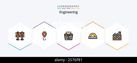 Engineering 25 FilledLine icon pack including factory. scale. construction. ruler. construction Stock Vector