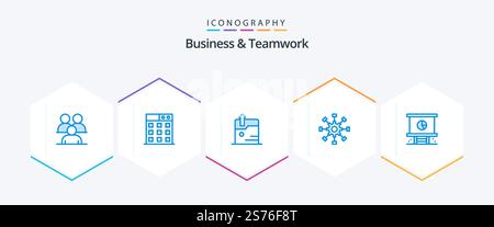 Business And Teamwork 25 Blue icon pack including teamwork. collaboration. cogwheel. Stock Vector