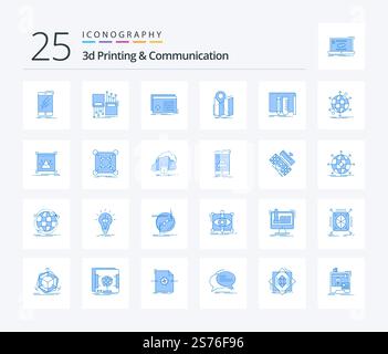 3d Printing And Communication 25 Blue Color icon pack including map. gps. lane. software. processing Stock Vector