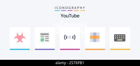 Youtube Flat 5 Icon Pack Including typing. basic. basic. ui. ux. Creative Icons Design Stock Vector