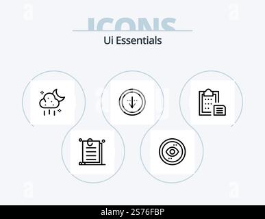 Ui Essentials Line Icon Pack 5 Icon Design. download. direction. photography. wait. timer Stock Vector