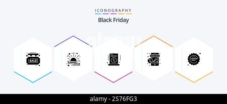 Black Friday 25 Glyph icon pack including store. online. sale. discount. sale Stock Vector