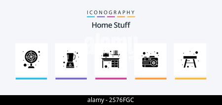 Home Stuff Glyph 5 Icon Pack Including furniture. image. interior. picture. camera. Creative Icons Design Stock Vector