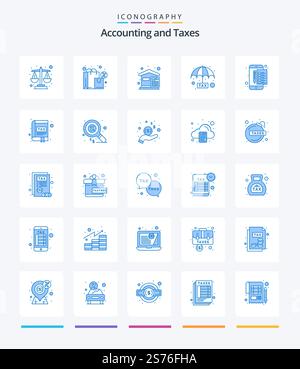 Creative Taxes 25 Blue icon pack  Such As file. protection. budget. plan. evasion Stock Vector