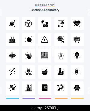 Creative Science 25 Glyph Solid Black icon pack  Such As lab. beat. science. heart. science Stock Vector