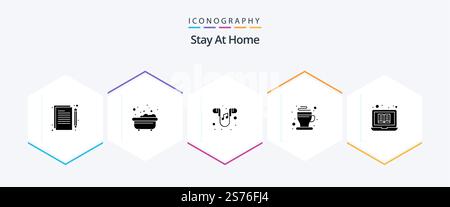 Stay At Home 25 Glyph icon pack including education. of. ear. hot. cup Stock Vector