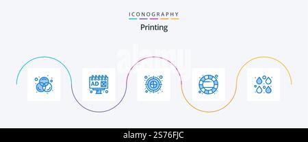 Printing Blue 5 Icon Pack Including edit. drop. dart. color. wheel Stock Vector