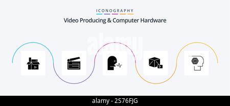 Video Producing And Computer Hardware Glyph 5 Icon Pack Including play. button. clapper. talk. person Stock Vector