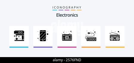 Electronics Glyph 5 Icon Pack Including . media. photography. communication. hardware. Creative Icons Design Stock Vector