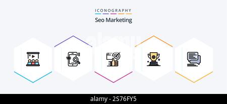 Seo Marketing 25 FilledLine icon pack including award. trophy. seo. up. user Stock Vector