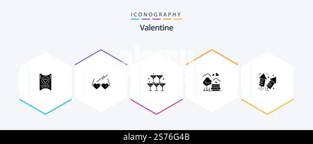 Valentine 25 Glyph icon pack including love. love. glasses. day. valentine Stock Vector