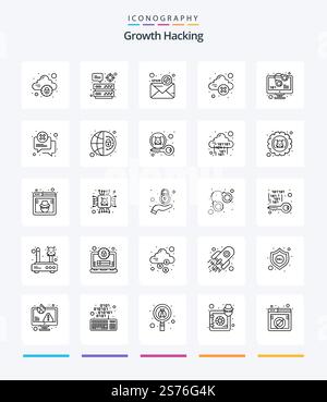 Creative Hacking 25 OutLine icon pack  Such As code. error. email. cloud storage. ban Stock Vector