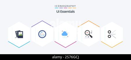 Ui Essentials 25 Flat icon pack including search. minus. sync. magnifier. ui Stock Vector