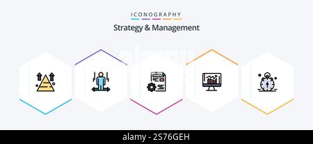 Strategy And Management 25 FilledLine icon pack including report. business. left. edit. setting Stock Vector