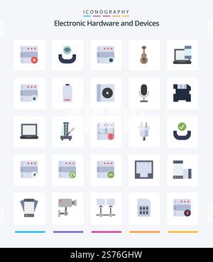 Creative Devices 25 Flat icon pack  Such As macbook. devices. server. computer. sound Stock Vector
