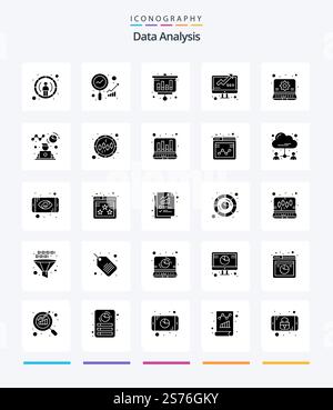 Creative Data Analysis 25 Glyph Solid Black icon pack  Such As business. seo. analysis. report. data Stock Vector