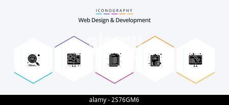 Web Design And Development 25 Glyph icon pack including clipboard. overview. eye. web Stock Vector
