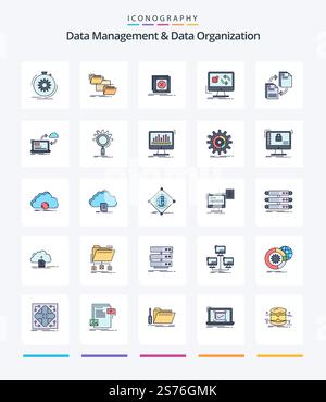 Creative Data Management And Data Organization 25 Line FIlled icon pack  Such As application. update. move. server. message Stock Vector
