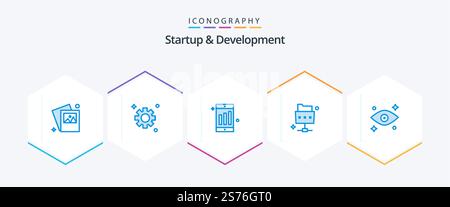 Startup And Develepment 25 Blue icon pack including . . chart. watching. eye Stock Vector