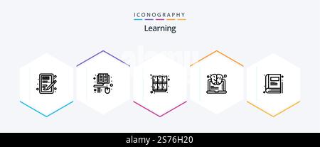 Learning 25 Line icon pack including book. success. learn. learning. school%d Stock Vector