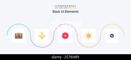 Basic Ui Elements Flat 5 Icon Pack Including basic icon. shine. archer. sun. brightness Stock Vector