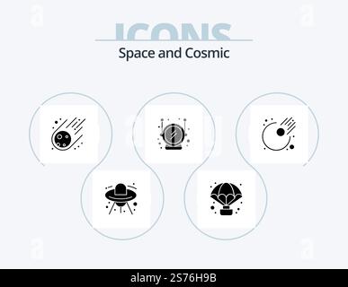 Space Glyph Icon Pack 5 Icon Design. meteor. asteroid. meteorite. safety. helmet Stock Vector
