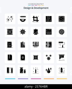 Creative Design & Development 25 Glyph Solid Black icon pack  Such As design. box. development. programing. design Stock Vector