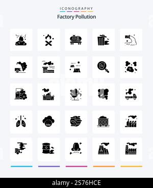 Creative Factory Pollution 25 Glyph Solid Black icon pack  Such As dump. sewage. environment. radioactive. pipe Stock Vector