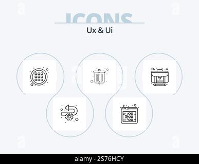Ux And Ui Line Icon Pack 5 Icon Design. portfolio. settings. article. search. engine Stock Vector