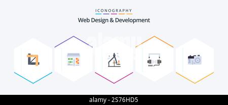 Web Design And Development 25 Flat icon pack including . design. graphic design. camera. seo Stock Vector