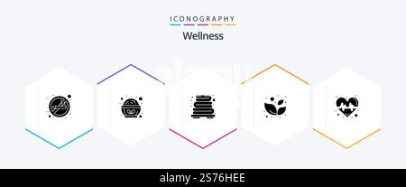 Wellness 25 Glyph icon pack including science. beat. bathroom. pulse. spa Stock Vector