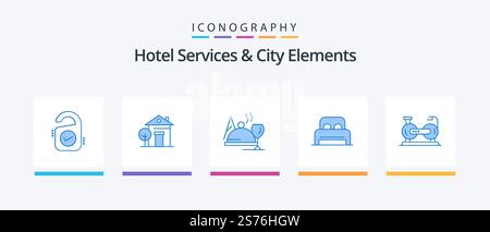 Hotel Services And City Elements Blue 5 Icon Pack Including cycle. hotel. hotel . room. bed. Creative Icons Design Stock Vector