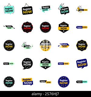 Register Now 25 Fresh Typographic Elements for a modern registration promotion Stock Vector