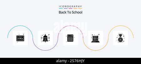 Back To School Glyph 5 Icon Pack Including school. badge. calculate. award. physics Stock Vector