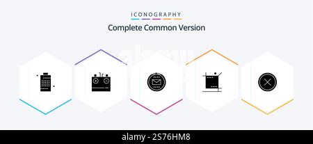 Complete Common Version 25 Glyph icon pack including graphic. crop. electricity. mail. envelope Stock Vector