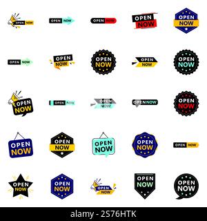 Open now graphics pack 25 designs included Stock Vector