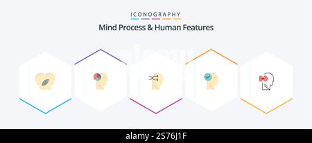 Mind Process And Human Features 25 Flat icon pack including mind. thinking. mental chang. solution. mind Stock Vector