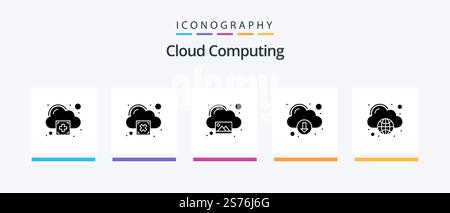 Cloud Computing Glyph 5 Icon Pack Including computing. image. cloud. download. Creative Icons Design Stock Vector